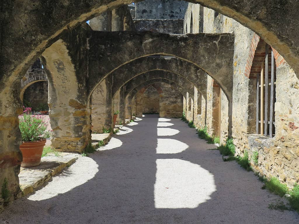 Mission arches and shadows in San Antonio