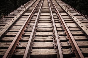 Train tracks on suspended bridge in Goldstream Provincial Park