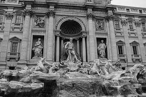 Black and white of the Trevi Fountain and subscription confirmation image