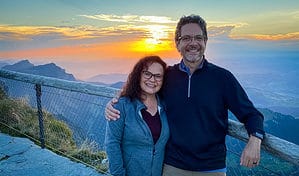 Couple visiting Mt. Pilatus at sunset