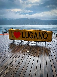 I love Lugano sign view of Lake Lugano which is one of the beautiful lakes around the world