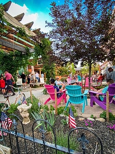 Colorful downtown Buena Vista with outdoor seating