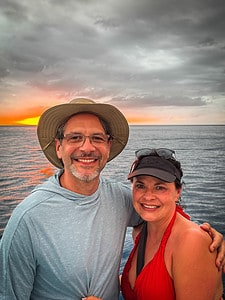 Couple at sunset on excursion cruise in Jamaica