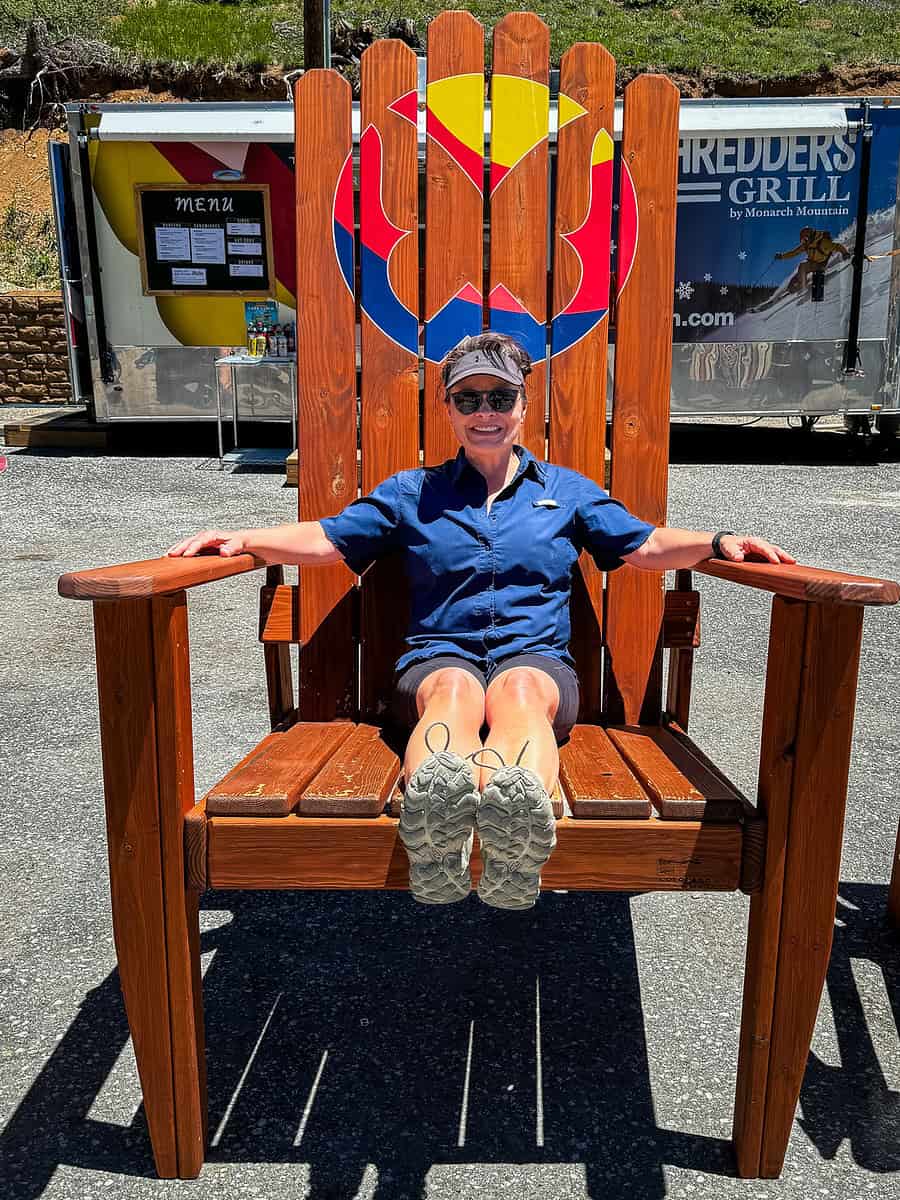 20240706 MonarchMountain 1977 Big adirondack chair outside the Monarch Crest Tourist Shop.