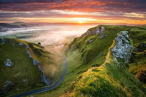 Winnats Pass, UK at sunset in the Peak District.