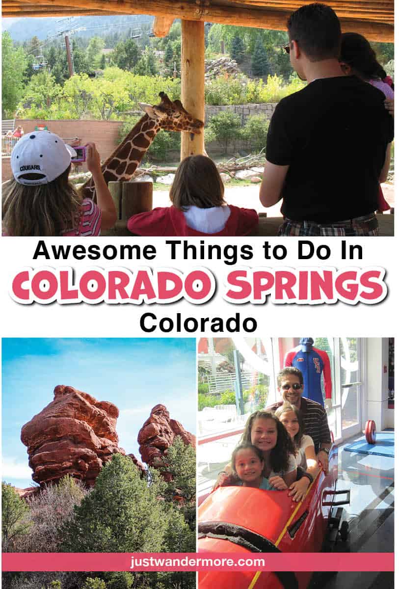 Red rock formations at Garden of the Gods with text overlay reading Awesome Things to Do in Colorado Springs Colorado.