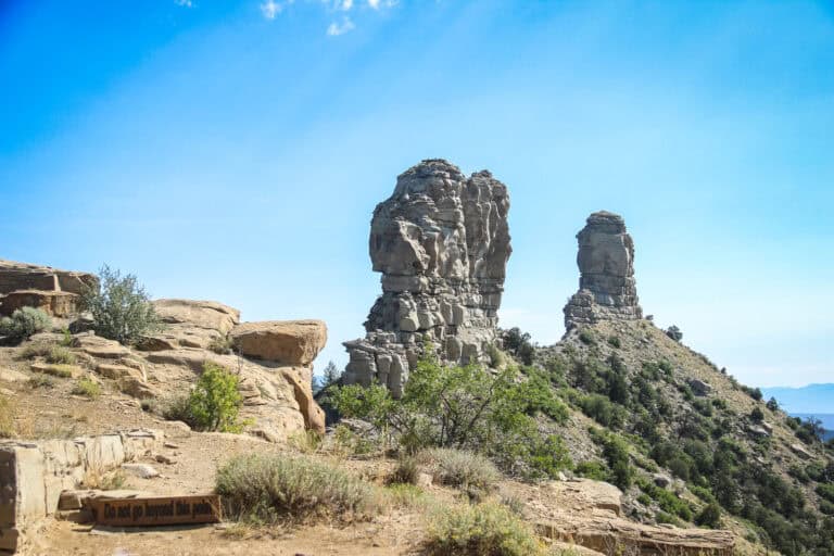 20200803 chimneyrocknationalmonument 1220 1 Chimney Rock and Companion Rock, the twin sandstone pinnacles at Chimney Rock National Monument in Colorado.