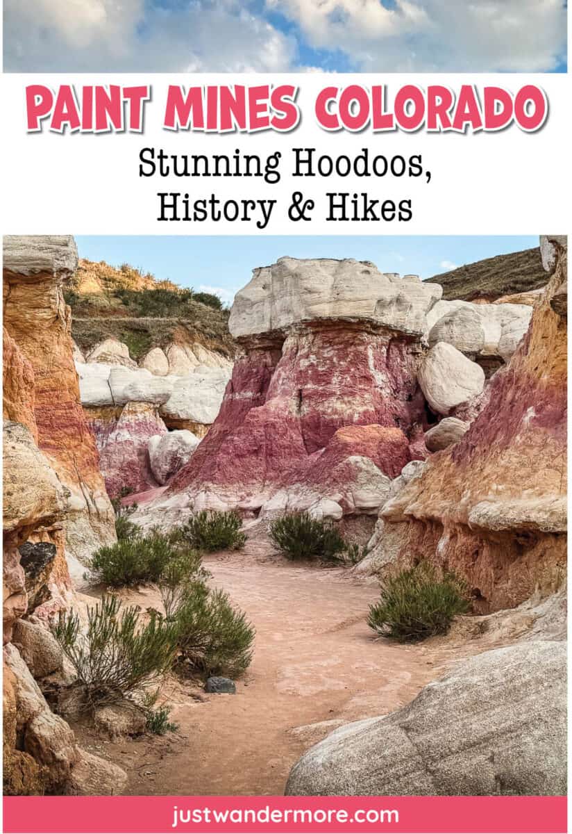 Pink and white hoodoo rock formations at Paint Mines Interpretive Park near Colorado Springs, Colorado.